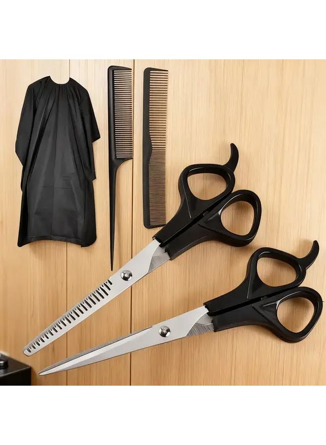 5pcs Black Professional Hair Cutting Kit With Sharp Scissors Thinning Shears Comb - Image 1